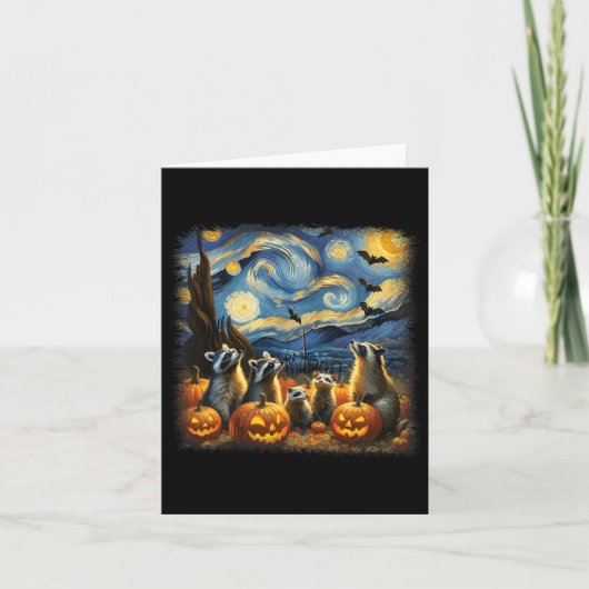 Wasberen en Possum Halloween Herfst Van Gogh Starr Kaart (Voorkant)