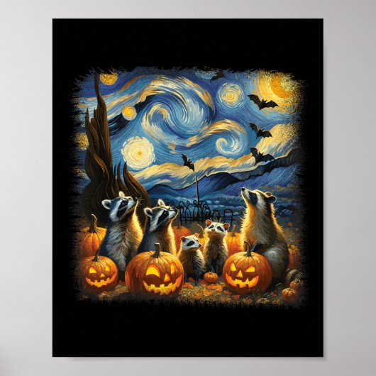 Wasberen en Possum Halloween Herfst Van Gogh Starr Poster (Voorkant)