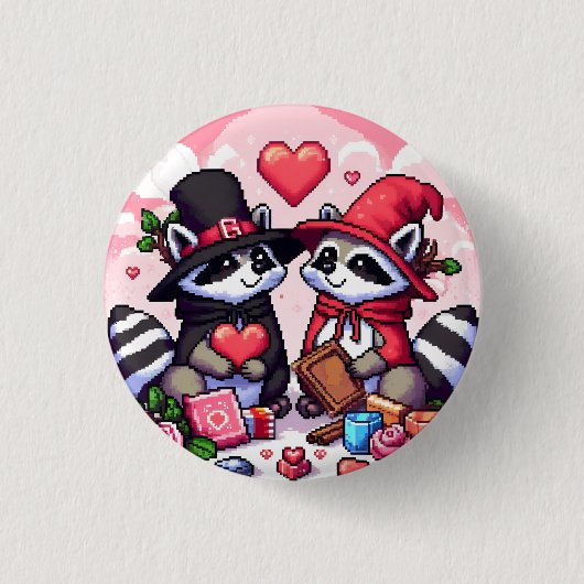 Wasberen in liefde pixelkunst ronde button 3,2 cm (Voorkant)