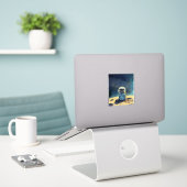 Wasberen praten alleen over afval sticker (Laptop op bureau)