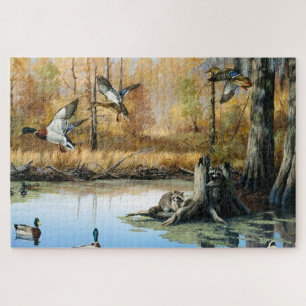 Wasberen vallen de eendenpoel binnen Wilde natuur Legpuzzel