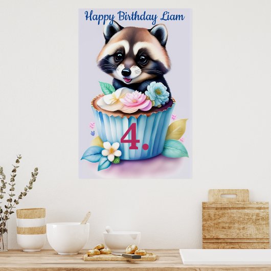 Waschbär mit Cupcake Poster (Keuken)