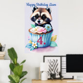 Waschbär mit Cupcake Poster (Thuiskantoor)