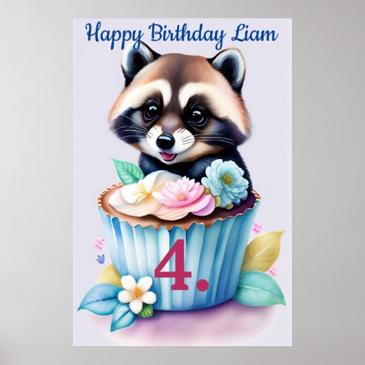 Waschbär mit Cupcake Poster (Voorkant)