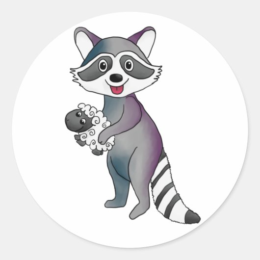 Waschbär mit Schaf Ronde Sticker (Voorkant)