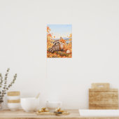 Waschbär und Fuchs im Herbstwald – Poster (Keuken)