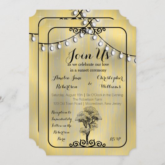 Wasde Rustic Country Light String Sunset Wedding Kaart (Voorkant / Achterkant)