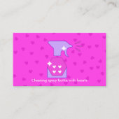 Wasen van roze kunststofspray op flessen visitekaartje (Voorkant)
