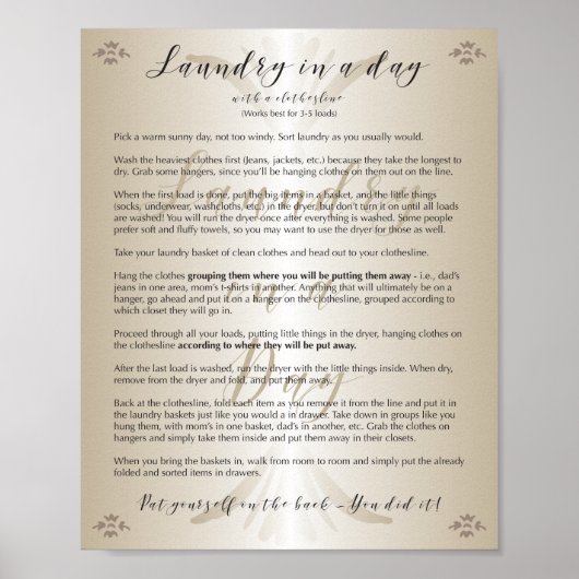 Wasgoed in een poster van een dag met instructies (Voorkant)