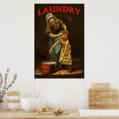 Wasgoed, jongen op de wasbuis. poster (Keuken)