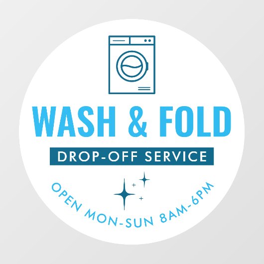 Wash and Fold Service Laundry Dry Cleaners Blue Raamsticker (Vel)