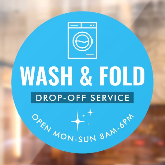 Wash and Fold Service Laundry Dry Cleaners Blue Raamsticker (Vel 2)
