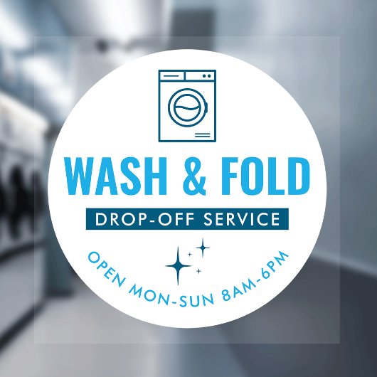 Wash and Fold Service Laundry Dry Cleaners Blue Raamsticker