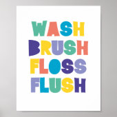 WASH BRUSH FLOSS FLUSH-badkamer Poster (Voorkant)