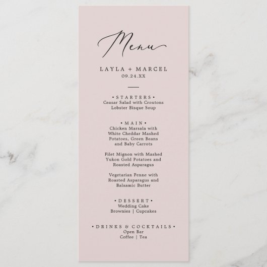 Wash Coordinate Blush Pink Elegant Wedding Menu (Voorkant)
