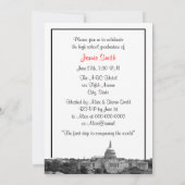 Wash DC Skyline Etched BW Red Graduparty Kaart (Achterkant)
