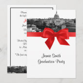 Wash DC Skyline Etched BW Red Graduparty Kaart (Voorkant / Achterkant)