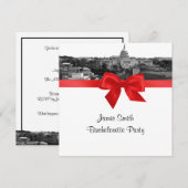 Wash DC Skyline Etched BW Red SQ Bachelorette Kaart (Voorkant / Achterkant)