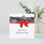 Wash DC Skyline Etched BW Red SQ Bachelorette Kaart (Staand voorkant)