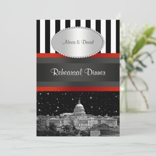 Wash DC Skyline Zwart Wat Strp P repetitie diner Kaart (Staand voorkant)