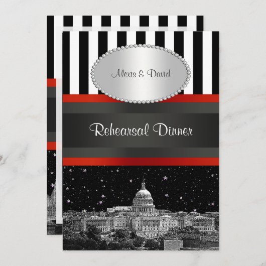 Wash DC Skyline Zwart Wat Strp P repetitie diner Kaart (Voorkant / Achterkant)