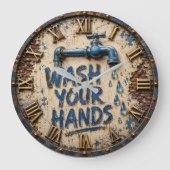 Wash Your Hands Bathroom Rustic Farmhouse Grote Klok (Voorkant)