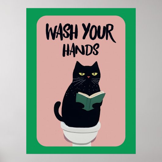 Wash your hands | Cat | Funny & decorative Poster (Voorkant)