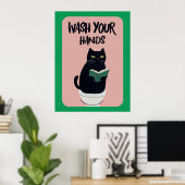 Wash your hands | Cat | Funny & decorative Poster (Thuiskantoor)