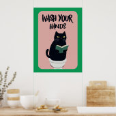 Wash your hands | Cat | Funny & decorative Poster (Keuken)