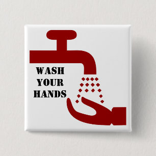 Wash Your Hands Vierkante Button 5,1 Cm