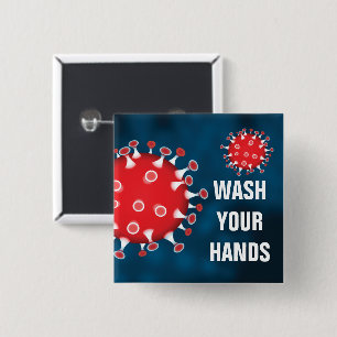 Wash Your Hands Vierkante Button 5,1 Cm