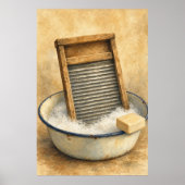 Washboard en wasteil waterverfposter poster (Voorkant)
