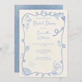 Washed Indigo Scene Doodle Vrijgezellenfeest Kaart (Voorkant / Achterkant)