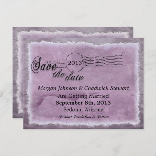 Washed Lav Rue Save the Date Briefkaarten (Voorkant / Achterkant)