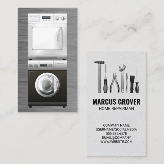 Washer and Dryer | Repair Tools Visitekaartje (Voorkant / Achterkant)
