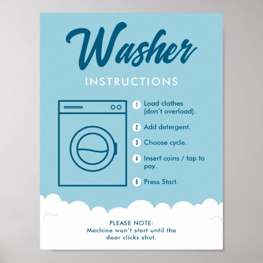 Washer Instructions Modern Laundromat Sign Poster (Voorkant)