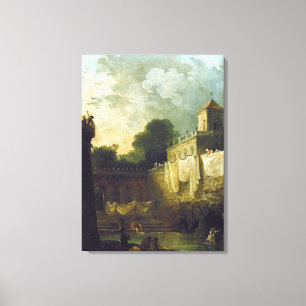Washervrouwen in de Mat van een Italiaanse Villa Canvas Afdruk