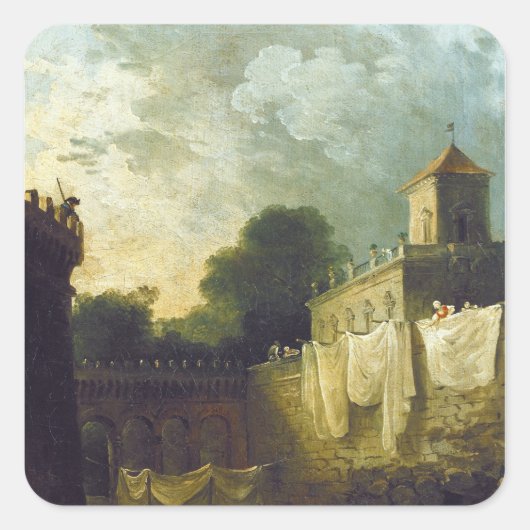 Washervrouwen in de Mat van een Italiaanse Villa Vierkante Sticker (Voorkant)