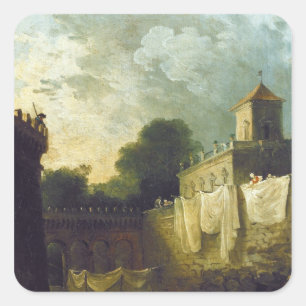 Washervrouwen in de Mat van een Italiaanse Villa Vierkante Sticker