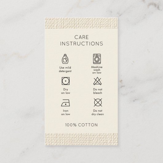 Washing Care Instructions Logo Clothing Visitekaartje (Achterkant)