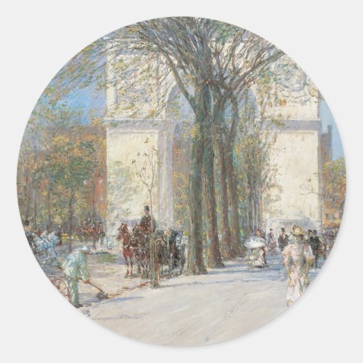 Washington Arch, Spring door Frederick Childe Hass Ronde Sticker (Voorkant)