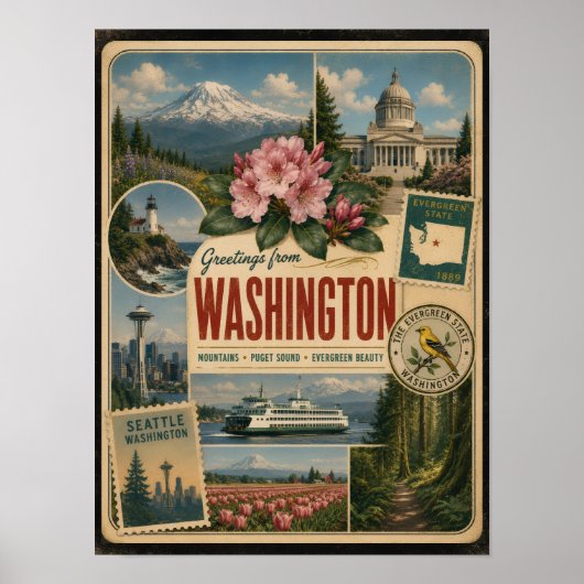 Washington Authentieke Vintage Stijl Poster (Voorkant)