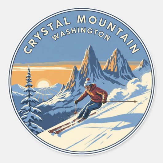 Washington Crystal Mountain Skier Ronde Sticker (Voorkant)