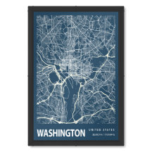 Washington D.C. Blueprint Stadkaart Poster Vintage