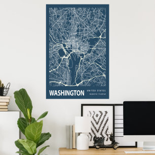 Washington D.C. Blueprint Stadkaart Poster Vintage