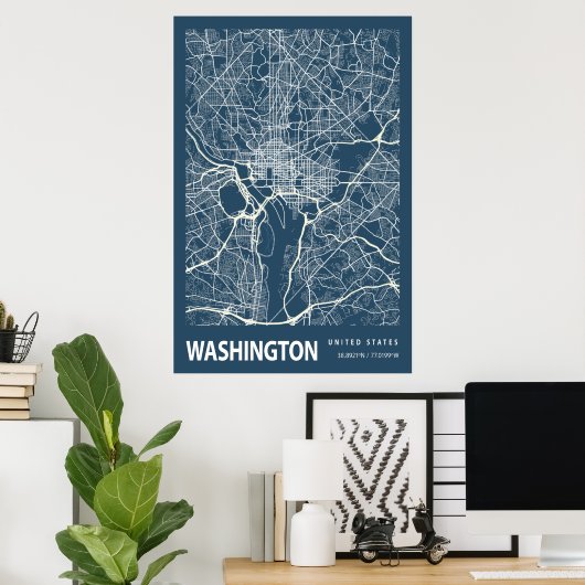 Washington D.C. Blueprint Stadkaart Poster Vintage (Thuiskantoor)