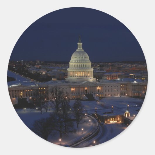 Washington D.C. Capitol Building in Winter Night Ronde Sticker (Voorkant)