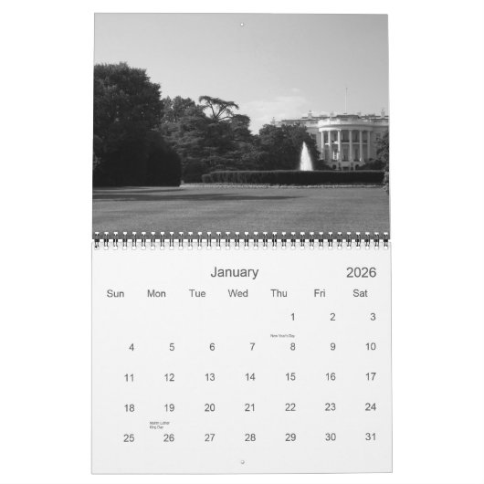 Washington D.C. in zwart-wit Kalender (Jan 2026)