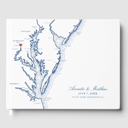 Washington D.C. Kaart Elegant Navy Blue Bruiloft Gastenboek (Voorkant)