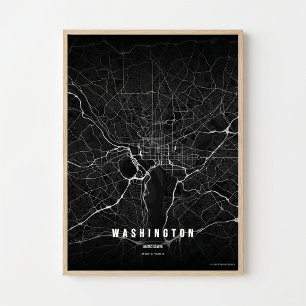 Washington D.C. Kaart Noir Print Poster Muurkunst